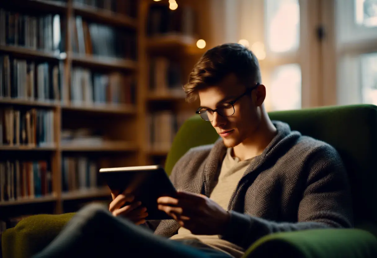 A person reading a mental health article on a tablet.