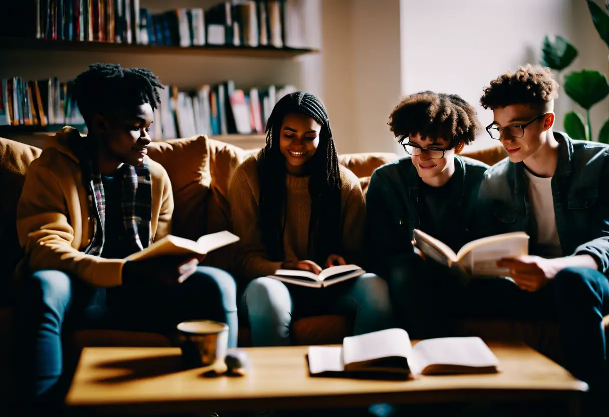 A diverse group of students studying together.